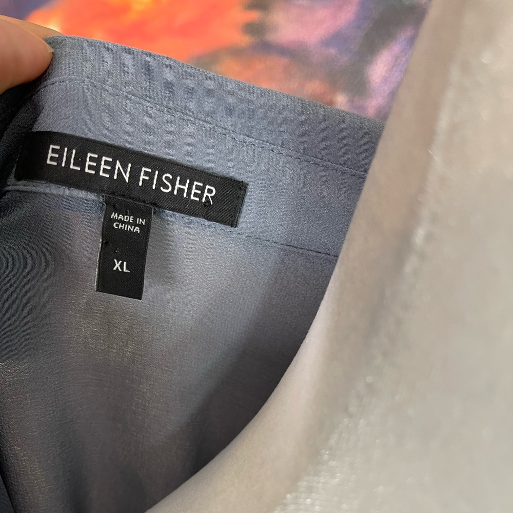 Lovely 100% SILK Eileen Fisher Gray Oversize Dolman Tunic Blouse Asymmetric XL - Picture 6 of 9